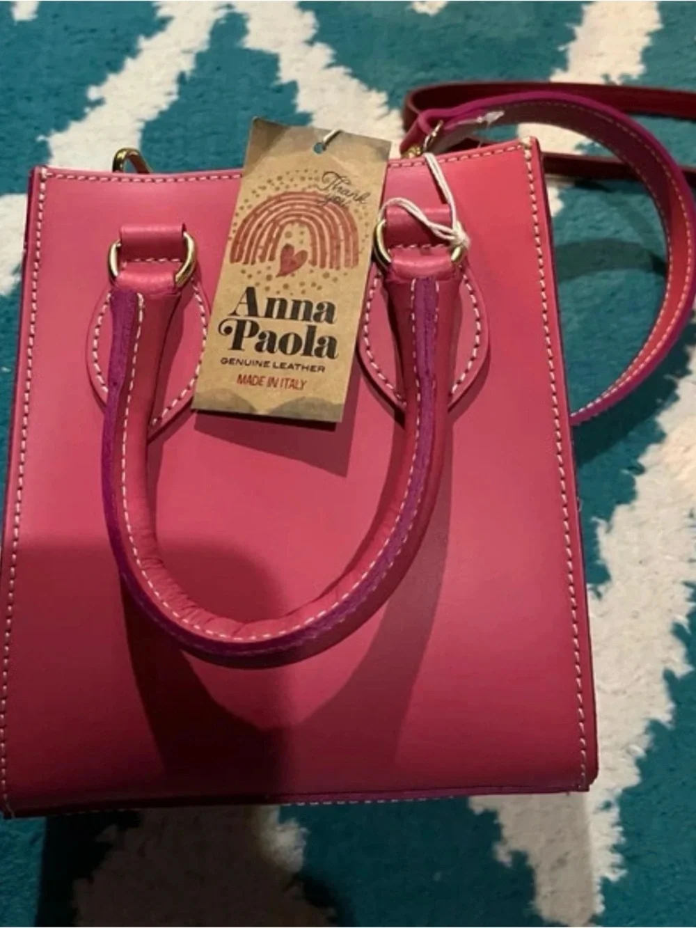 Pink Leather Top-Handle Crossbody Bag